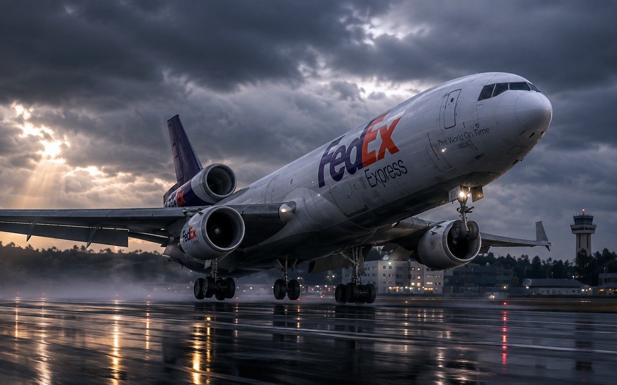 MD-11 TFDi taking off in storm light